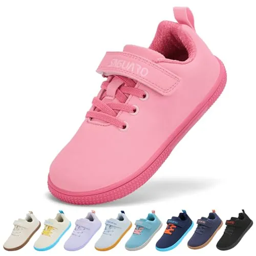SAGUARO Niños Niñas Zapatillas Barefoot Sneakers Minimalistas Zapatos Casuales de Deporte con Wide Toe Box para Colegio o Uso Diario Rosa, 30 EU