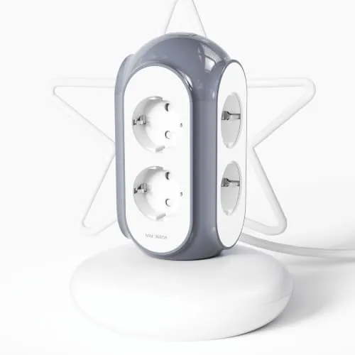 Regleta Torre, 3680W/16A, Protección contra Sobretensión y Sobrecarga, 2 m (Gris Basalto – 6AC, 6, 0)