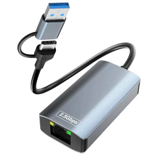 Adaptador USB C a Ethernet 2500Mbps,2 en 1 Adaptador USB Ethernet RJ45 2.5Gbps,adaptador ethernet,USb c eTHer net,eTherNet Usb c,aDaptador ether Net a USb c Compatible con Windows,Mac,IOS,Linux,Chrome