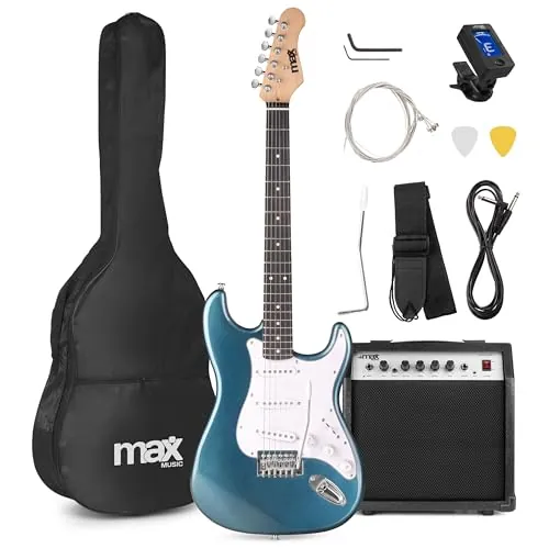 MAX GigKit - Guitarra eléctrica 4/4 color Petrol para principiantes