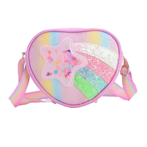 FOSDICK Rainbow Bolso Niña, Bolso Pequeño con Correa Ajustable Bandolera de Felpa para Niña 3-10años, 17 x 5 x 14cm