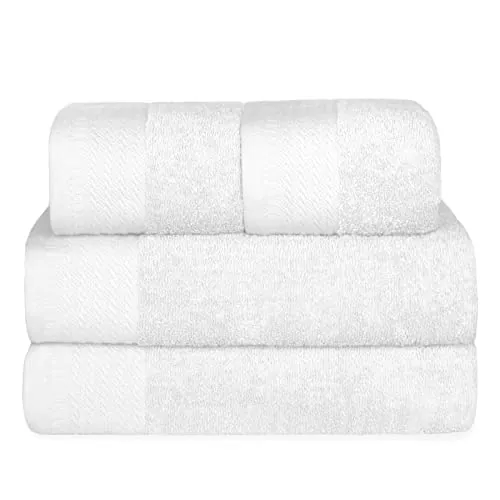 MERCURY TEXTIL- Juego 4 Toallas de 500gsm 100% Algodón, 2 de Baño y 2 de Manos, Suaves, Resistentes y Absorbentes. (Blanco)