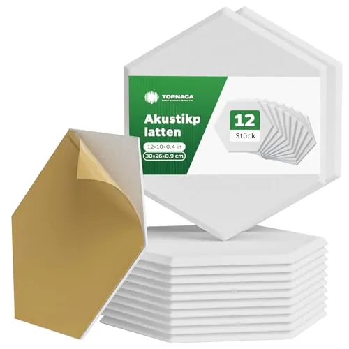 Topnaca Paquete de 12 paneles insonorizantes, hexagonales de 30 x 26 x 0,9 cm, paneles de insonorización autoadhesivos de alta densidad para pared, estudios de grabación, hogar, oficina