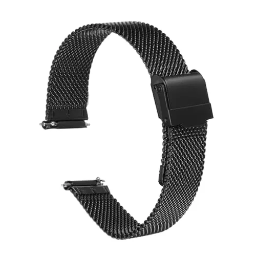 Correa de reloj de malla de acero inoxidable 316L de 17 mm, correa de metal ajustable de liberación rápida para hombres y mujeres, color negro