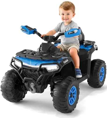Garvee Quad eléctrico de 12 V para niños con Mando a Distancia, Tractor de Asiento Infantil con música, claxon y Funciones USB, vehículo Infantil con Faro, Adecuado para 3-6 años, Azul