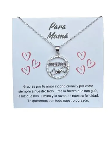 Infinitliving Collar Mamá Plata de Ley 925 con Circonitas – Regalo Día de la Madre Mujer Original – Colgante Corazones Elegante – Regalo para Mamá Cumpleaños o Navidad – Incluye Caja, Bolsa y Tarjeta