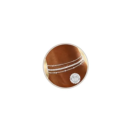 Morfetto Tobillera Pulsera Mujer Plata de Ley 925 Impermeable Pulsera Tobillera en Capas Dobles Ajustables Tobilleras Cadena Plata Mujer Pie Playa Tobilleras Pulseras Joyería Regalo AS