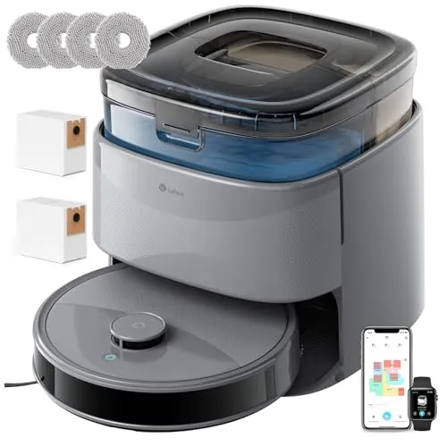 Lefant M3 Robot Aspirador y Fregasuelos, Todo-en-Uno 12000 Pa, 220min, Auto-Vaciado 3,2L, Auto-Lavado/Secado Mopa, dToF Navegación Láser, Evita Obstáculos, Alexa/App/i Watch/2,4G & 5GHz WiFi, Gris