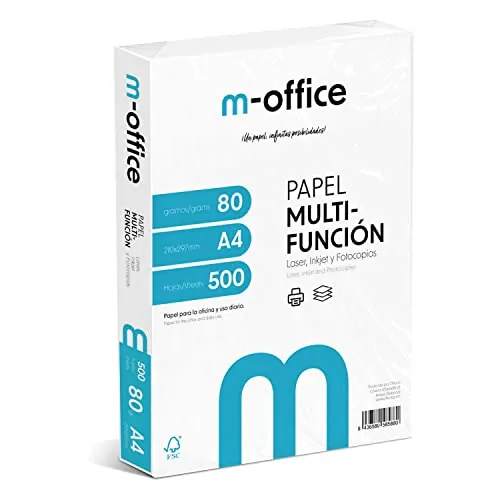 Paquete Folios A4 80gr, Paquete de 500 hojas, Papel Multifunción para Impresora Inkjet y Láser, Hojas A4 210 x 297 mm Ideales para la Oficina como para el Hogar · m-office (500 hojas)