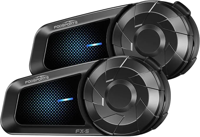 Fodsports FX-S Intercomunicador Casco Moto Bluetooth 5.4, Intercomunicador de 2 Vías para Motocicleta, IP67 Impermeable, Carga Rápida, Cancelación de Ruido CVC, Emparejamiento Universal(2 Paquete)