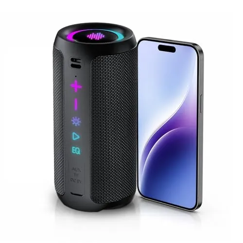TIMU Altavoz Bluetooth 5.4 Potente, 25W Altavoces Bluetooth con 2 Modos EQ, Correa de Transporte, Compatible con PC, 8 Modos RGB, 24H de Reproducción, Emparejamiento TWS, IPX7, Micro SD y AUX