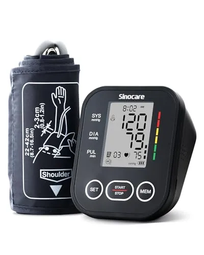Sinocare Tensiómetro Brazo Digital 22-42cm 2x99 Arritmia LCD | Monitor Presión Arterial Preciso Detección Arritmia Pantalla Retroiluminada 4 Colores Negro