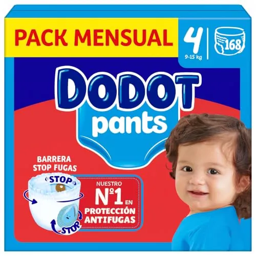 Dodot Pants Pañales Talla 4, 168 Unidades, 9-15 kg. | Ajuste 360° a prueba de fugas, Protección día y noche