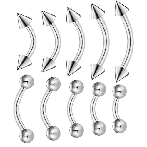 Glanzend Body Piercing Jewelry, 16G Acero Quirúrgico Piercing de Ceja 10 Piezas Diafragma Piercing de Ceja Barra Curvada Piercing de Labio 1,2mm Piercing Clavo de Labio 6mm 8mm 10mm 12mm 14mm