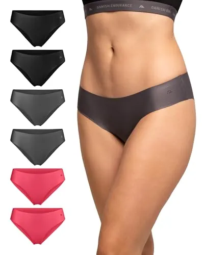 DANISH ENDURANCE Braguitas Invisibles Mujer, 6 Pack MC (2xNegro, 2xGris, 2xRosa) M