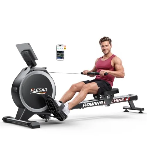 2026 Flesar Máquina de Remo para Casa, 16 Niveles de Resistencia, Compatible con App, Pantalla LCD, Transmisión por Correa Ultrasilenciosa, Doble Riel Estable, Capacidad de Peso de 159 kg (350 LB)