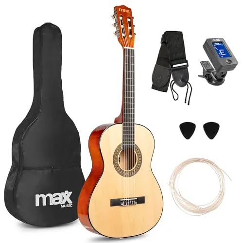 MAX SoloArt Junior - Guitarra clásica española color madera tamaño 3/4
