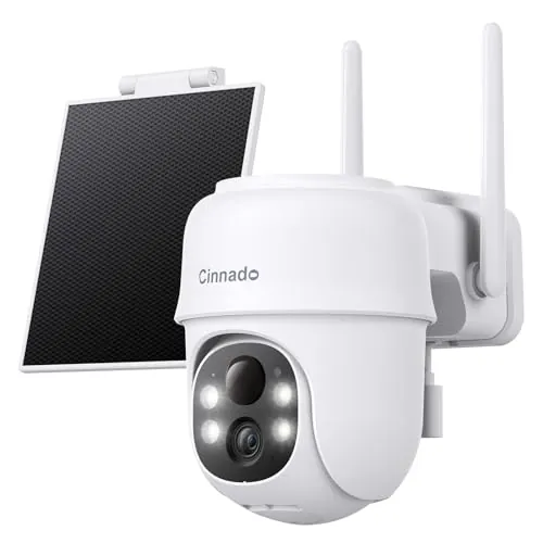 Cinnado 2K Camara Vigilancia WiFi Exterior Solar - Camaras Vigilancia Domicilio WiFi 2,4G hz, 360° Cámara Exterior sin Cables con Bateria, PIR Sirena, Visión Nocturna Color, IP65, Blanco