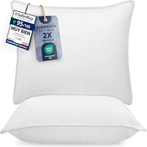 Utopia Bedding Almohadas (2 Unidades), 60 x 60 cm Almohadas de Primera, Fibra Hueca Virgen Siliconada, Almohadas Suave de Fácil Cuidado (Blanco)