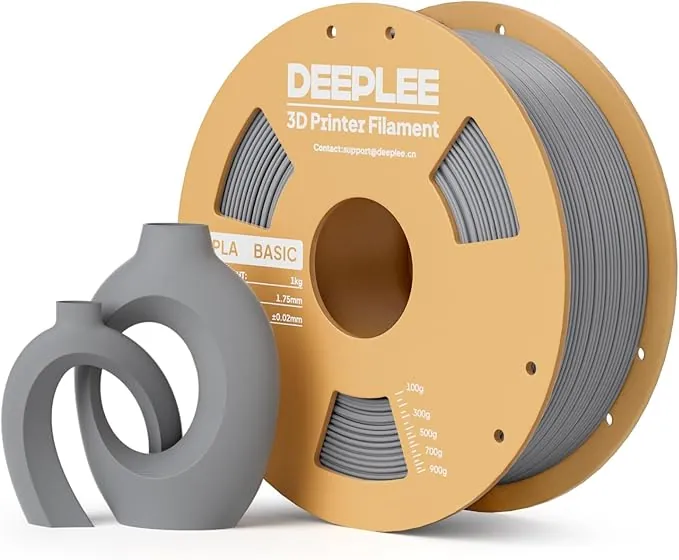 DEEPLEE PLA Basic 1.75 mm, Bobina 1 kg Gris. Precisión ±0.02 mm. Bobina Perfecta Sin Atascos. Ideal para Principiantes. Compatible con Impresoras FDM.