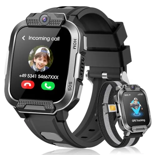 Nuevo Reloj Inteligente Niño 4G Videollamada/GPS/Podómetro, Regalo (Negro) | Smartwatch Niño con Comunicación Segura, Modo Escuela, Anti-Pérdida, Llamadas, Chat de Voz, SOS, SMS, Monitor de Sueño, IP68