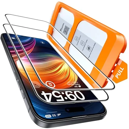 TOCOL 2 Piezas Protector Pantalla para iPhone 15, Alineación Automática para Una Instalación Rápida, Sin Burbujas, Cristal Templado de Dureza 9H+Inastillable, HD Transparente