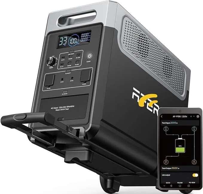 AFERIY Generador Eléctrico Portátil 3600W 3840Wh, Control a través de APP, Extensible hasta 11520Wh, 220V-240V, Función UPS, Generador Solar Portátil para Camping/Viaje/Fallo Eléctrico