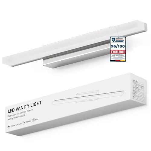 Yafido Aplique Espejo de Baño 40CM LED Maquillaje Luz Blanco Natural Para Lavabo, 9W Cromo IP44 Lampara 4000K Cuarto Luces Tocador Pared 230V Bathroom Light sobre Mirror
