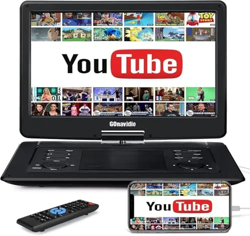 GOnavidio 17,9" DVD Portátil para Coche Niños con HDMI Pantalla Ancha de 16", Reproductor de DVD con Batería Recargable de 6 Horas, Soporta USB/SD, MP4, MKV