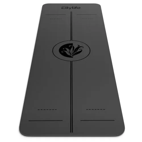 Ellylife Esterilla Yoga Antideslizante con Marcas de Alineación, Caucho Natural y Eco PU Mate, Extra Gruesa Duradera Yoga Mat con Correa para Pilates, Yoga, Ejercicio y Hot Yoga(Gris)