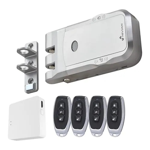 Nivian Cerrojo Invisible Inteligente NVS-SMARTBOLT – Cerradura Electrónica WiFi con App Móvil y Mandos a Distancia, Doble Motor Antivandálico, Apertura desde Interior y Exterior (Con App)