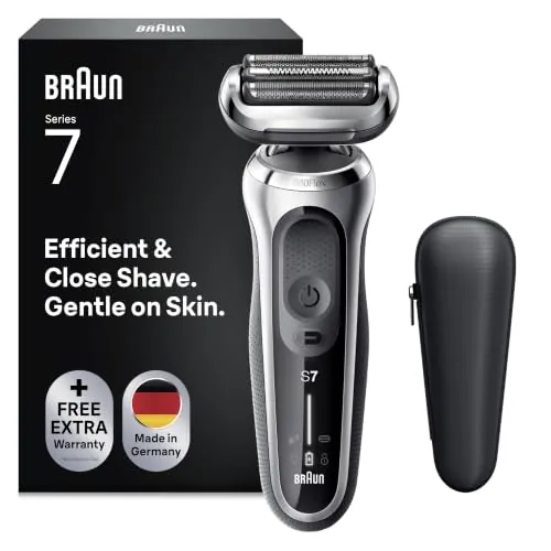 Braun Series 7 Afeitadora Eléctrica Hombre, 71-S1000s, Plata | Máquina de Afeitar Barba con Estuche de Viaje, Resistente al Agua Y Recargable, Tecnología AutoSense, 50 Min de Uso