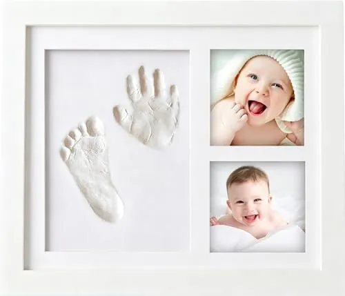 PewinGo Kit de Huellas de Mano y Pie para Bebé, Arcilla 100% Segura para Bebés, Marco Personalizado para Habitación de Recién Nacido, Regalo para Baby Shower y Navidad-Blanco