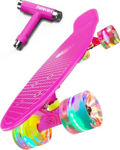 Deleven Monopatín 56cm con Ruedas LED, Herramienta de Skate y Rodamientos ABEC 7 - Skateboard para Niños Principiantes Adolescentes Adultos