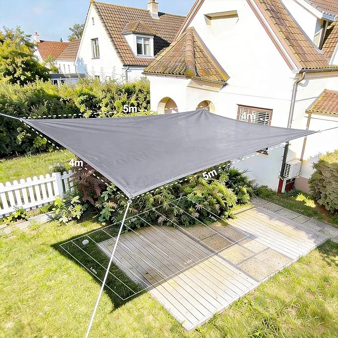 HAIKUS Toldo Vela Rectangular 4x5 m, Vela de Sombra 5x4 m HDPE, Transpirable, Resistente, 98% Protección Rayos UV para Exterior, Jardín, Terrazas (Gris Claro)
