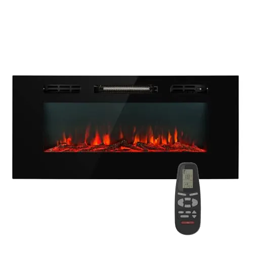 Klarstein Chimenea Electrica Pared, Estufa sin Leña de Interior, Chimeneas Electricas Decorativas 1800W, Llama LED, Chimenea Decorativa Falsa, Mando a Distancia, Temporizador y Termostato Ajustable
