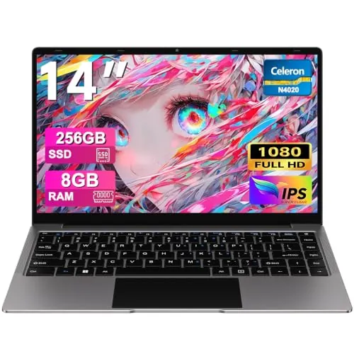 bvate Ordenador Portátil 14" Win11 8GB 256GB SSD Soporte 1TB SSD Expansión Portátil 2.4G+5G WiFi BT 4.2 USB HDMI 1920x1080 FHD con Ratón Inalámbrico y Teclado Español Membrana - Gris