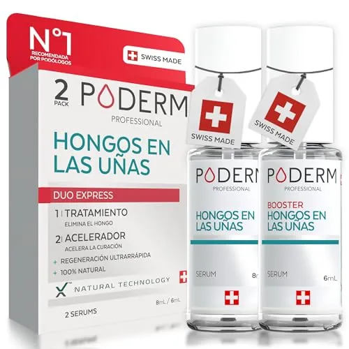 PODERM 2en1 Tratamiento Hongos en las Uñas de los Pies | Pack Duo - Sérum & Booster | Cuidado Potente y Rápido para Uñas Amarillas y Dañadas | 100% Natural - Desarrollado por una Podóloga en Suiza