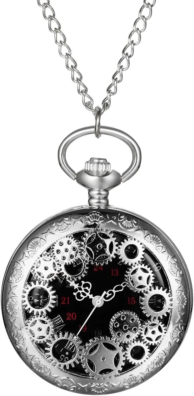 OIDEA Relojes Bolsillo Analógico Unisex: Reloj Bolsillo de Cuarzo para Hombre y Mujer Decoración de Engranajes Escala de Número Arábigo Cadena de Cintura - para Uso Diario Colecciones Regalo