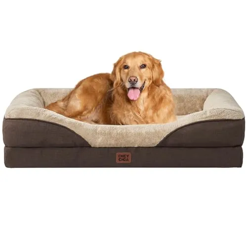 EHEYCIGA Cama Ortopedica y Viscoelastica para Perro Extra Grande 106x76x18.5 cm, Memory Foam Sofa para Perros Lavable, Cama Gato Suave, Marrón