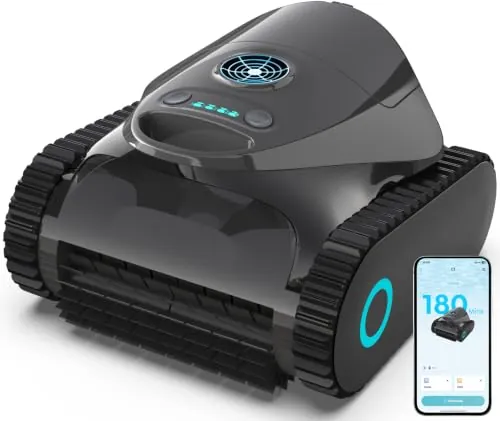 BRINBO C1 Robot Piscina Limpiafondos y Paredes, Línea de Flotación, Filtrante 180μm y Esponja 35ppi, 180 Min de Autonomía, Aspirador Piscina Inalámbrico con Control por App, hasta 150 m²,Scuro