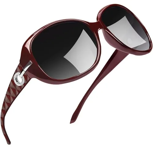 Joopin Gafas de Sol Mujer Polarizadas Grandes Elegantes Modernas Vino Rojo | Protección UV400, Lentes TAC, Ligeras, Estilo Lujo, Retro, Brillante, Conducir, Playa, Viajes, Oversized Sunglasses Women