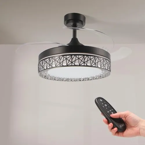 M mimotec- Black Aqua 66W Led Ceiling Fan with light, Remote control, Low consumption, DC 30W motor+36W LED Light, 6 speeds, Quiet, 4 foldable blades, summer-winter, timer