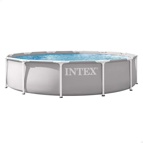 Intex - Piscina Desmontable, Gris, D366x76 cm, Capacidad para 6.503 litros, Estructura metálica, Ideal 5 Personas, Montaje 30 Minutos, Conexiones depuradora Ø32 mm (56080)