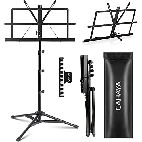 CAHAYA Soporte de Partitura de Metal Portátil con Bolsa de Transporte, Carpeta de Partituras, Modelo Negro Elevado de 170 cm CY0305