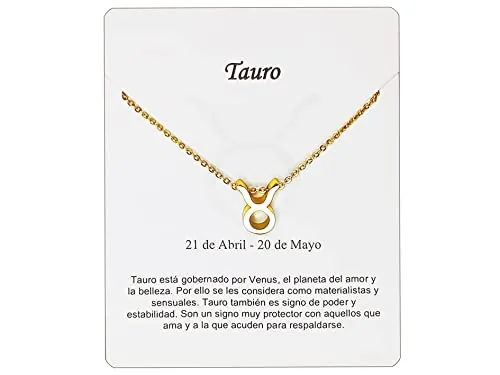 Collar Signo Zodiaco Tauro Acero Inoxidable hermosa Tarjeta Significado Signo Zodiacal Colgante Horóscopo Para mujer o Hombre Regalo Cumpleaños (Tauro Dorado)