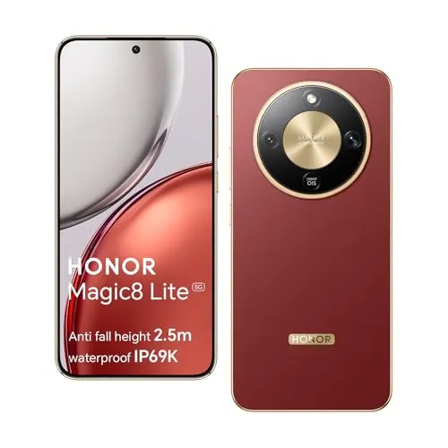 Honor Magic8 Lite 5G Smartphone, Cámara con IA de 108 MP, Batería de 7330 mAh, 8 GB RAM y 512 GB, 6,79" 120 Hz 6000 nits, Snapdragon 6 Gen 4, Resistencia a Caídas de 2,5M, IP69K IP68, Marrón Rojizo