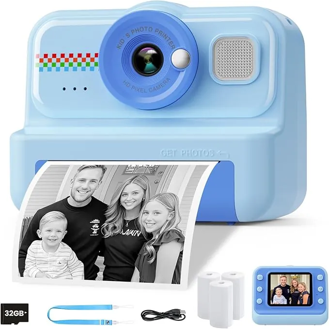 HiMont Camara Fotos Infantil Instantanea, HD/1080P Cámara Instantánea para Niños con Tarjeta de 32G y Papel de Impresión, Camara Fotos Infantil Divertidos Regalos de Juguete para Niños de 3 a 12 Años