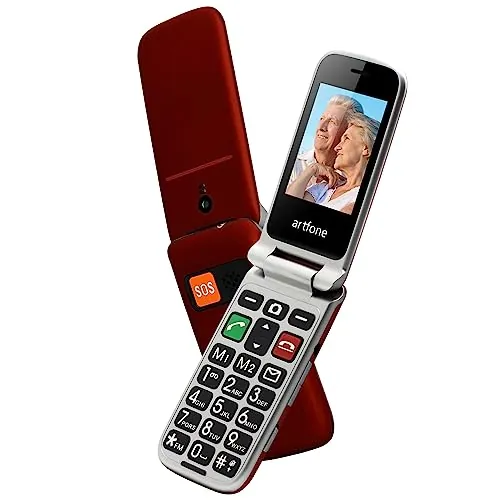 artfone CF241A Rojo- gsm Teléfono móvil de Tapa para Mayores丨Botones y Teclas Grandes丨Teléfono móvil para Ancianos de Pantalla 2,4" 丨Llamada Rápida丨Cámara丨Botón SOS丨Bateria 1300mAh丨Doble SIM丨Bluetooth