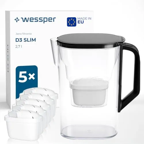 Wessper Jarra con filtro 2,7l, para de frigorífico, 6 filtros - Negro